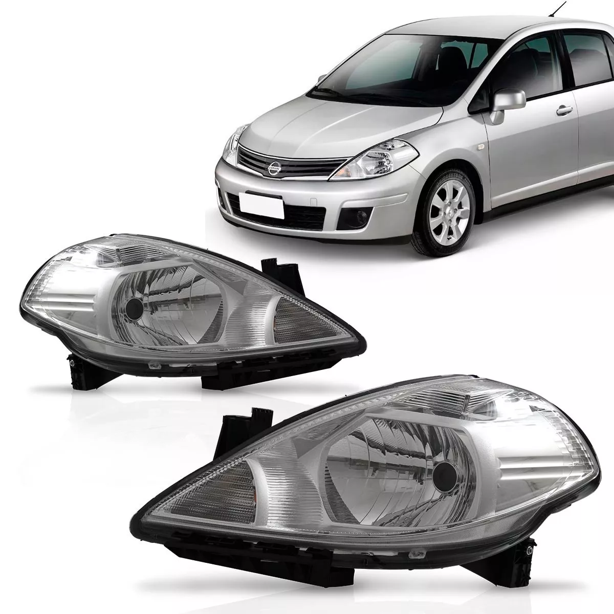 Faro Nissan Tiida Sedan 2008 09 10 11 2012 Mascara Cromada