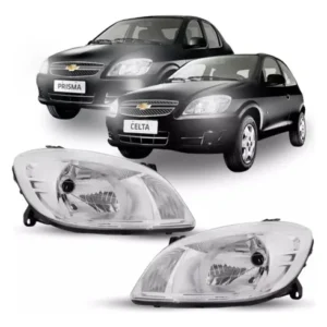 Par de Faros Delanteros Cromados para Chevrolet Celta 2006 a 2016 y Prisma 2007 a 2012